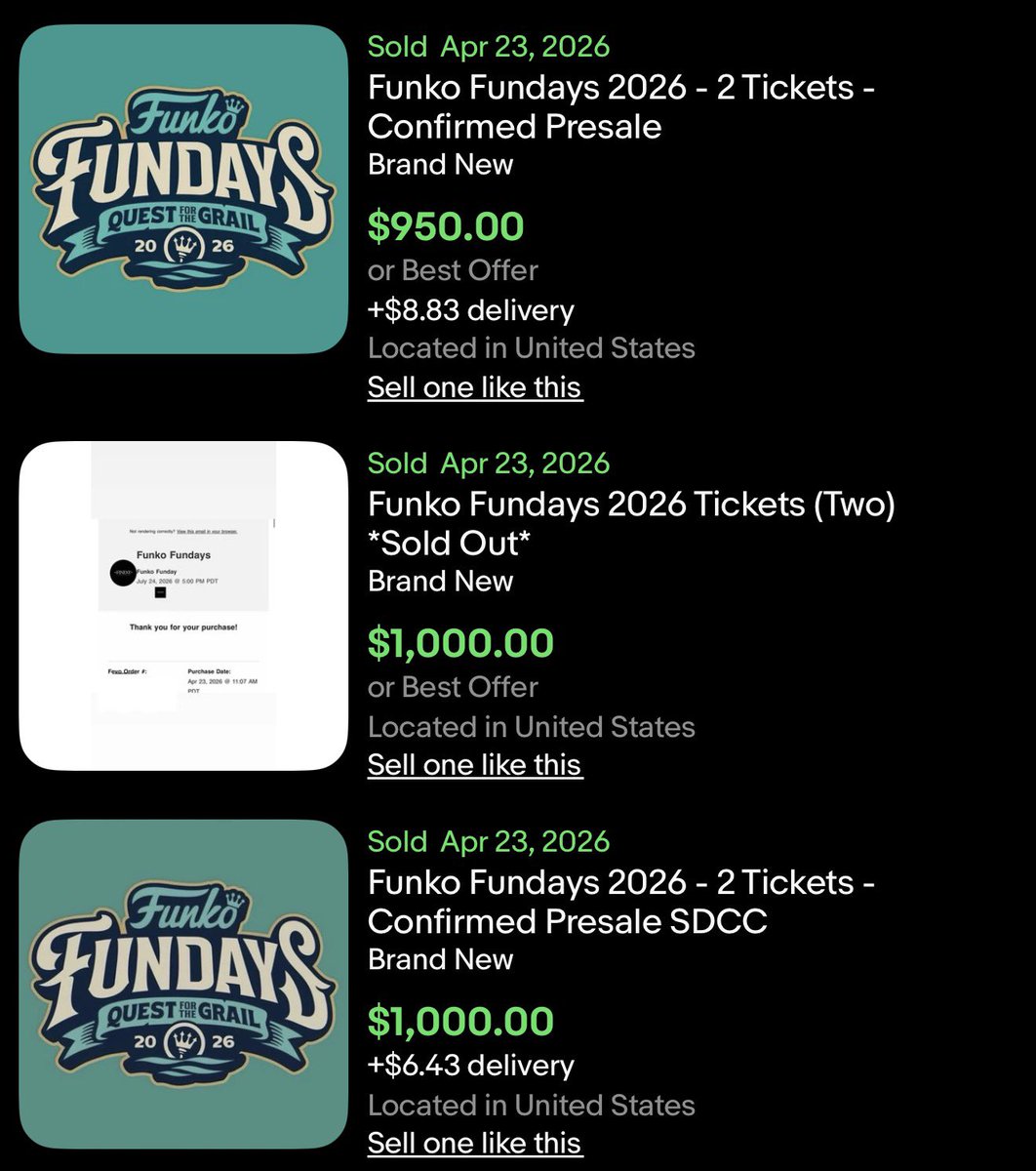 DisTrackers's tweet image. Here’s a look at the Fundays pricing on eBay!
.
#SDCC #ComicCon #Funko #FunkoPop