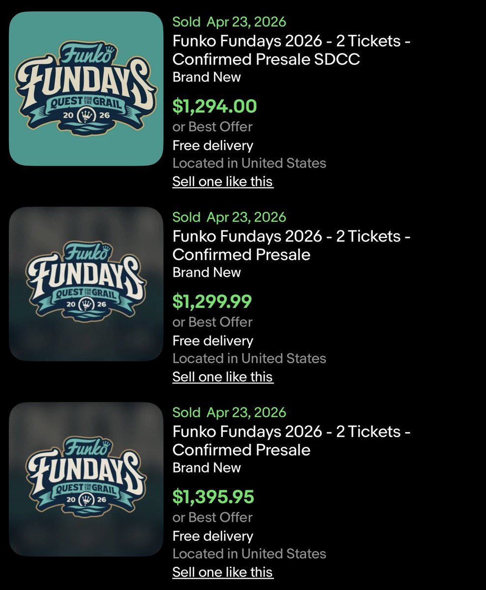 DisTrackers's tweet image. Here’s a look at the Fundays pricing on eBay!
.
#SDCC #ComicCon #Funko #FunkoPop