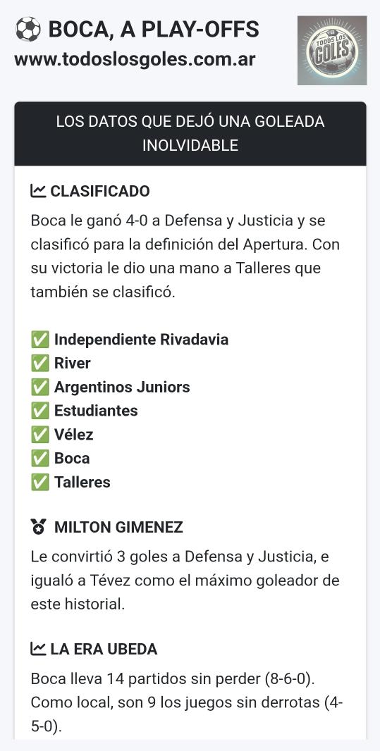 Boca a Play Offs. Los datos que dejó una goleada inolvidable en todoslosgoles.com.ar