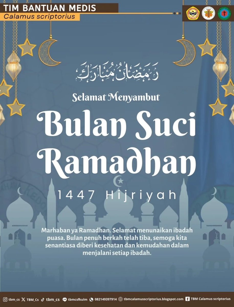 TBM_Cs's tweet image. [Menyambut Bulan Ramadhan] Marhaban ya Ramadhan. 

Keluarga Besar TBM-Cs Mengucapkan Selamat Menyambut Bulan Ramadhan 1447 Hijriah #Ramadhan #Ramadhan1447H #TBMCs #Kedokteran #bulansuciramadhan