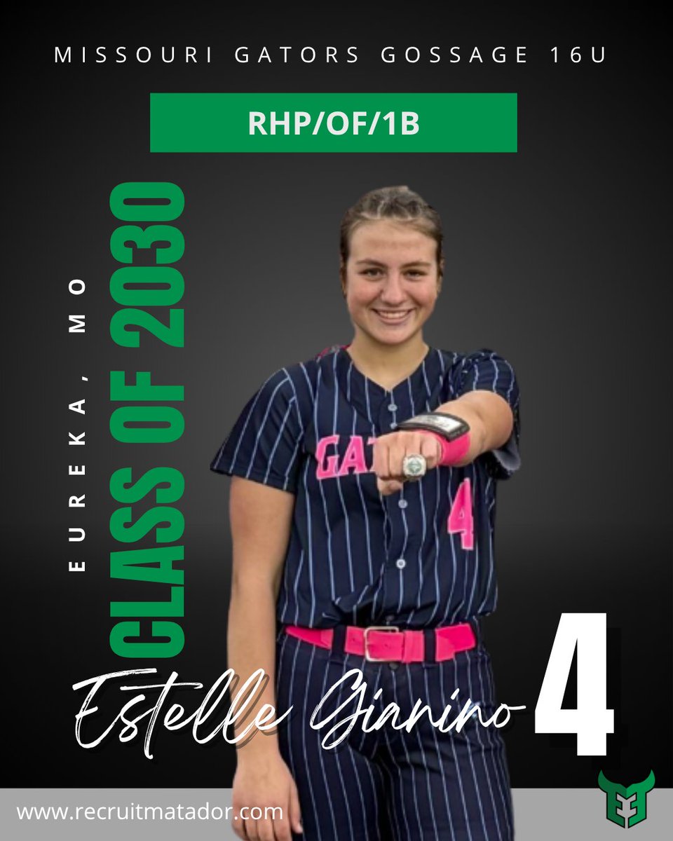 RecruitMatador's tweet photo. Our mission is to help athletes share their stories, build their brand, and be seen in a crowded recruiting world.                                                                              

ATHLETE SPOTLIGHT

Estelle Gianino 2030 @EstelleGianino
2030 RHP-OF-1B 5' 9" // Missouri Gators Gossage 16U Eureka High School // 60 mph Eureka, MO @MOGators2010