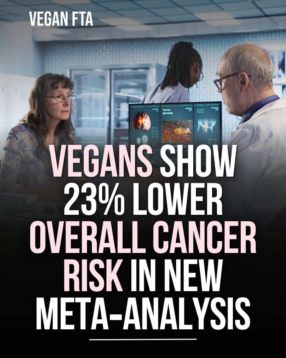 TOTOWANJE's tweet image. A new systematic review and meta‑analysis on vegetarian and vegan diets has found that vegans have 23% lower overall risk of developing cancer compared with meat eaters. 📊

Read the full article 👇
veganfta.com/articles/2026/…

#cancer #health #plantbased