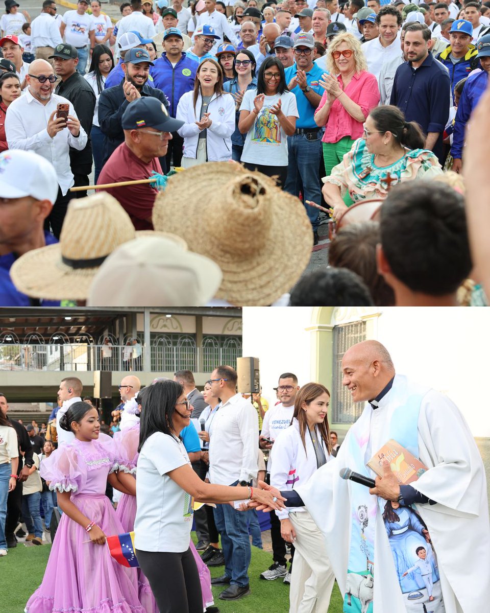 telesurenglish's tweet image. Acting President Delcy Rodriguez visited Barquisimeto, in #Lara State, on April 23, 2026. This visit was a key stop on the “Great National Pilgrimage: United for a #Venezuela Free of Sanctions and at Peace”; as part of this successful event, a march was held to the Shrine of the