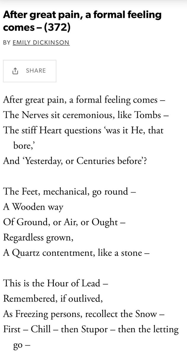 I don’t think poetry makes you a better person but I wonder how you can read these lines and not be changed. How can you read ”a Quartz contentment, like a stone” and not be reoriented about figure forever. How can you read “This is the Hour of Lead” and not stand perfectly still