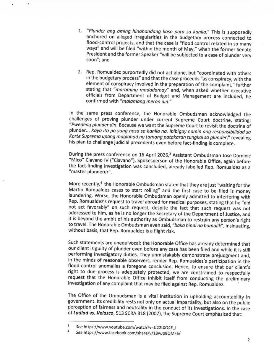 Letter To Inhibit READ: Rep. Martin Romualdez’s lawyers asked the Office of the Ombudsman ...