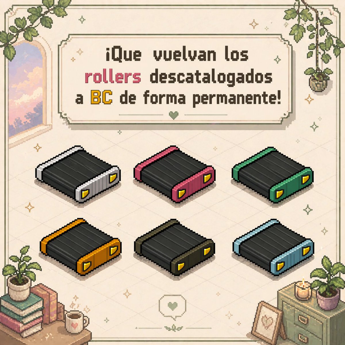 <a href="/ESHabbo/">Habbo ES/MX</a> ¿Podrían volver a poner de forma permanente en BC los rollers descatalogados? Para quienes usamos temáticas decorativas en la construcción de juegos está siendo difícil conseguirlos y a buen precio. El año pasado con las trans fue un acierto; ojalá los rollers también🚀