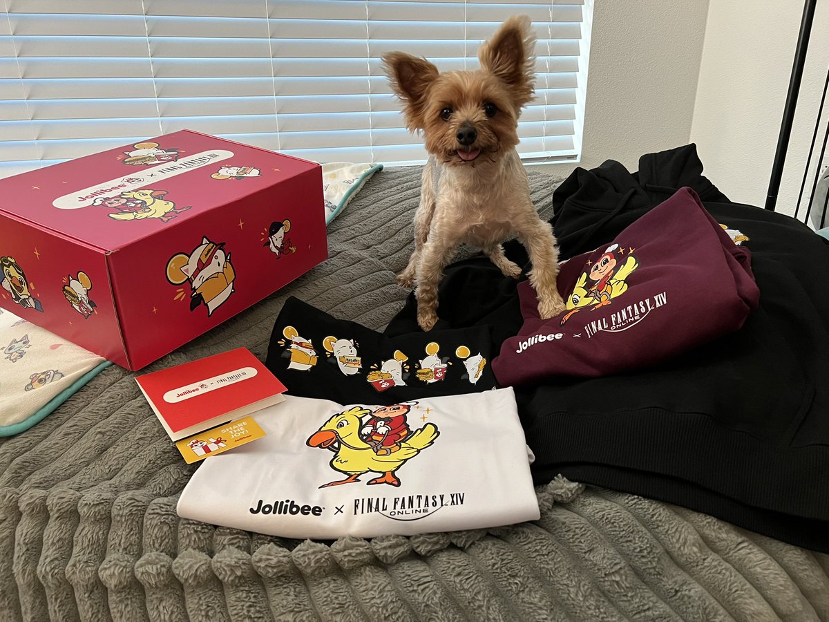 renniesaurus's tweet photo. can’t wait for FanFest!! thankfully I don’t have to decide what to wear because I was so lucky to receive a package from Square Enix for the amazing  #JollibeexFFXIV collab!! Mango already gave the glass a big fat lick 😅

see you all tomorrow at FanFest! ☺️💛 https://t.co/6FigpgqE7P