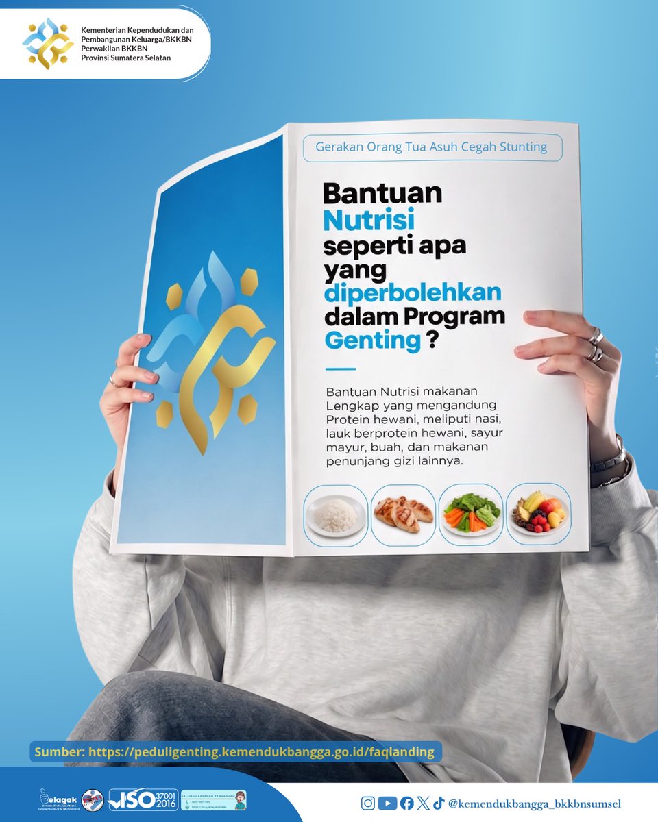 Gerakan Orang Tua Asuh Cegah Stunting mengajak kita berperan mencegah stunting melalui aksi nyata, salah satunya dengan bantuan nutrisi bergizi lengkap (protein hewani, sayur, buah). Yuk, bersama wujudkan generasi sehat &amp; berkualitas 💛 #MenteriWihaji #Kemendukbangga #GENTING