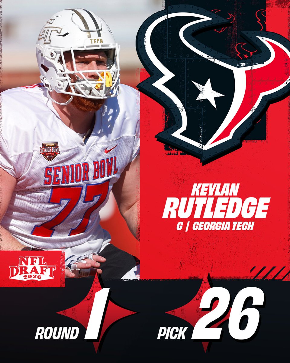 Round 1, Pick 26: <a href="/HoustonTexans/">Houston Texans</a> select <a href="/GeorgiaTechFB/">Georgia Tech Football</a> OG Keylan Rutledge! #NFLDraft

nfl.com/prospects/keyl…