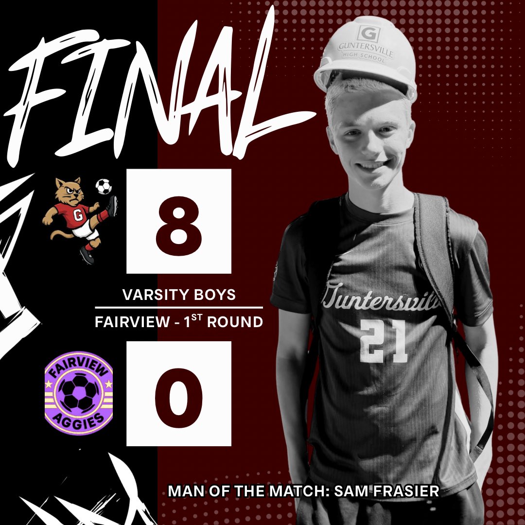 GHSWildcatsSoc's tweet photo. Sam Frasier is our Man of the Match as the top ranked Wildcats advance to the Sweet 16 with an 8-0 win over Fairview! Goals were scored by: Brandon (4), Kyle, Chris, Hunter and our future superstar… 8th grader Mac Burns! Kyle also had a team high 2 assists! https://t.co/Gmc4G5jxwI