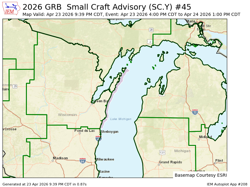 GRB extends time of Small Craft Advisory for Rock Island Passage to Sturgeon Bay WI, Sturgeon Bay to Two Rivers WI, Two Rivers to Sheboygan WI [LM] till Apr 24, 1:00 PM CDT mesonet.agron.iastate.edu/vtec/f/2026-O-…