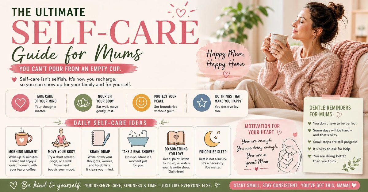 parentnestcare's tweet image. Mums—this is your reminder 💛
Self-care isn’t selfish. It’s how you recharge.
Start small:
✔ 5 minutes quiet time
✔ Fresh air
✔ Gentle movement
Save this guide &amp;amp; take one step today 🌿
#SelfCare #MomLife #MentalHealth #ParentingTips #MomWellne