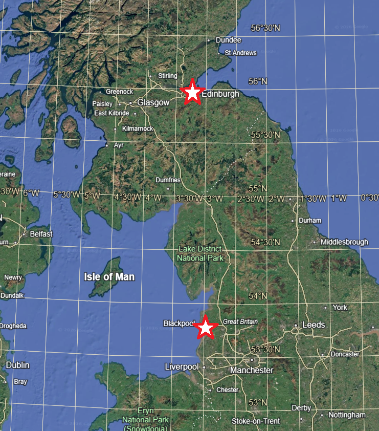 theiaincameron's tweet image. Today I found out that Edinburgh is farther west than Blackpool.