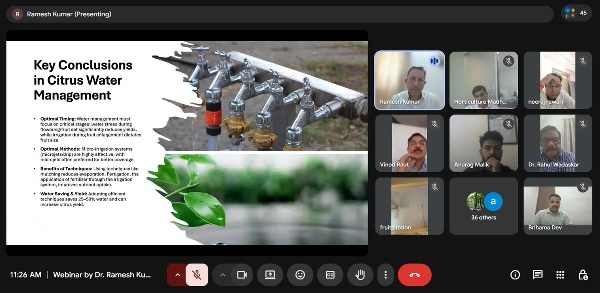 MASHAVinINDIA's tweet image. Access Water doesn’t increase yield: smart water management does
In #Webinar 15 on #Water #Management in #Citrus, Dr. Ramesh, Master trainer of @MASHAVisrael highlighted canopy based #irrigation, growth stage &amp;amp; micro-irrigation for better yield &amp;amp; quality

@AgriGoI @IsraelinIndia