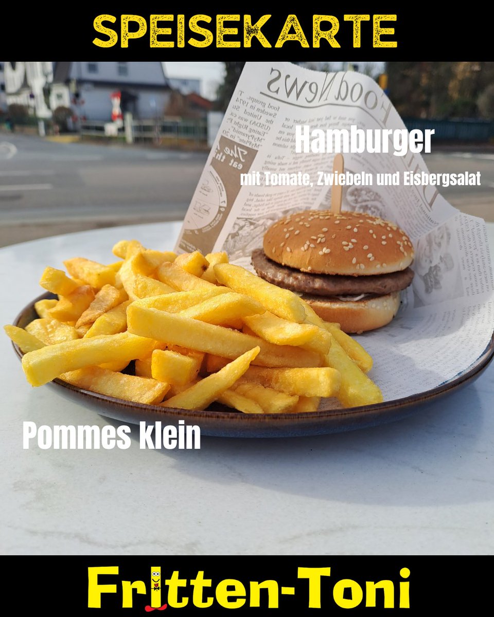 Fritten_Toni's tweet photo. Ein Hamburger schmeckt natürlich auch einzeln ganz wunderbar, aber mit Pommes schmeckt er noch besser. 😋

Wir sind heute wie immer von 10 bis 16 Uhr für Sie da!

Sie finden uns: An der Kreuzung Frankfurter Landstraße / Zimmersmühlenweg, Parkplätze sind vorhanden. https://t.co/s1f2N6cgwM