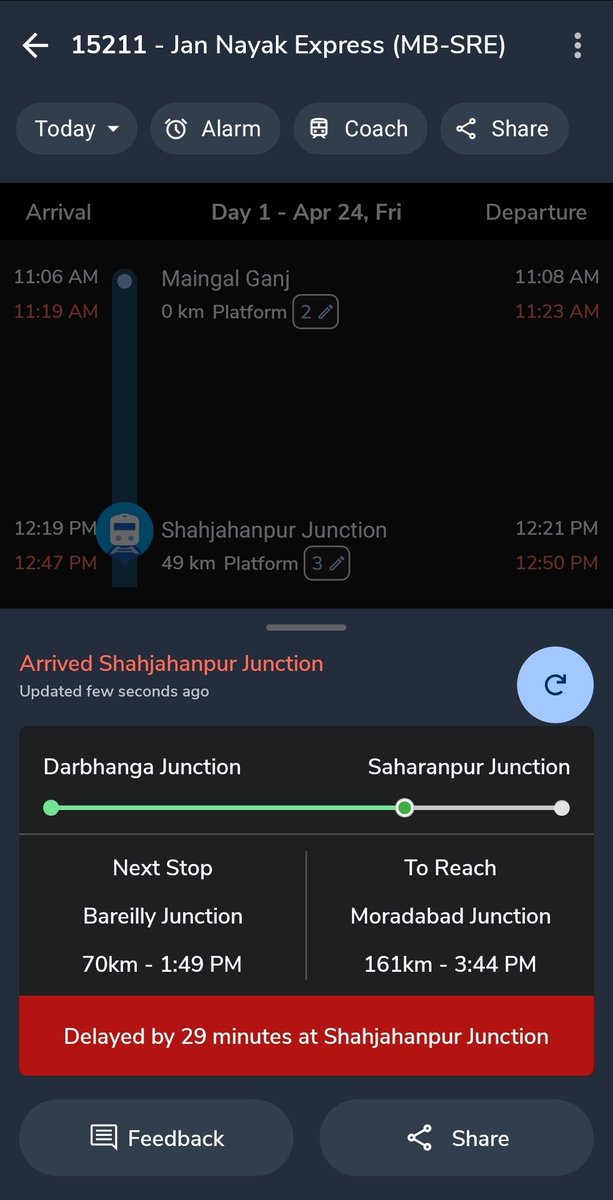 माननीय <a href="/AshwiniVaishnaw/">Ashwini Vaishnaw</a> जी <a href="/VSOMANNA_BJP/">V. Somanna</a> जी <a href="/RailwaySeva/">RailwaySeva</a> <a href="/drm_umb/">UMB Division NR</a> <a href="/drm_mb/">MB Division NR</a> <a href="/drmljn/">DRM LUCKNOW NER</a> <a href="/RailMinIndia/">Ministry of Railways</a> <a href="/RailwayNorthern/">Northern Railway</a>
गाड़ी सं. 15211 #JanNayakExpress देरी से चल रही हैं, कृपया इस गाड़ी को स-समय चलाने का कष्ट करें। 🙏 धन्यवाद जी