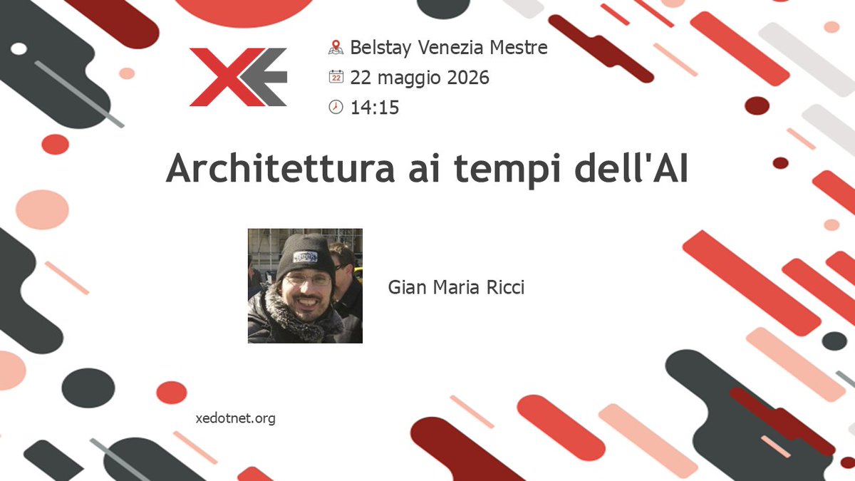 xedotnet's tweet photo. 🚀Proseguiamo con la presentazione dei nostri spettacolari speaker del One Day!  Alle 14:15 sul palco del Belstay Venezia Mestre il 22 maggio 2026, salirà @alkampfer, il quale ci parlerà di:  
📣Architettura ai tempi dell'AI
✒️Per info e reg. primo commento https://t.co/CzaA8VtCCF