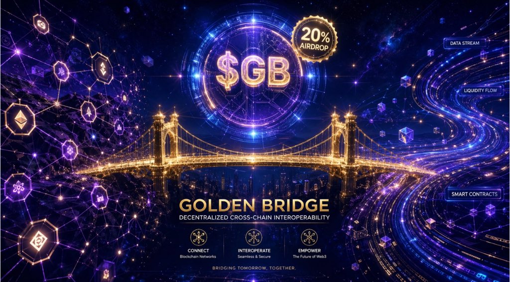 Golden Bridge Official Website Launched 🚀
A decentralized cross-chain bridge for Web3 asset interoperability, AI empowerment &amp; community growth.

✅ Total Supply: 100,000,000 $GB
✅ Tokenomics: 70% Airdrop | 5% Treasury | 25% Node
✅ Built-in Wallet + Swap | Transparent Daily