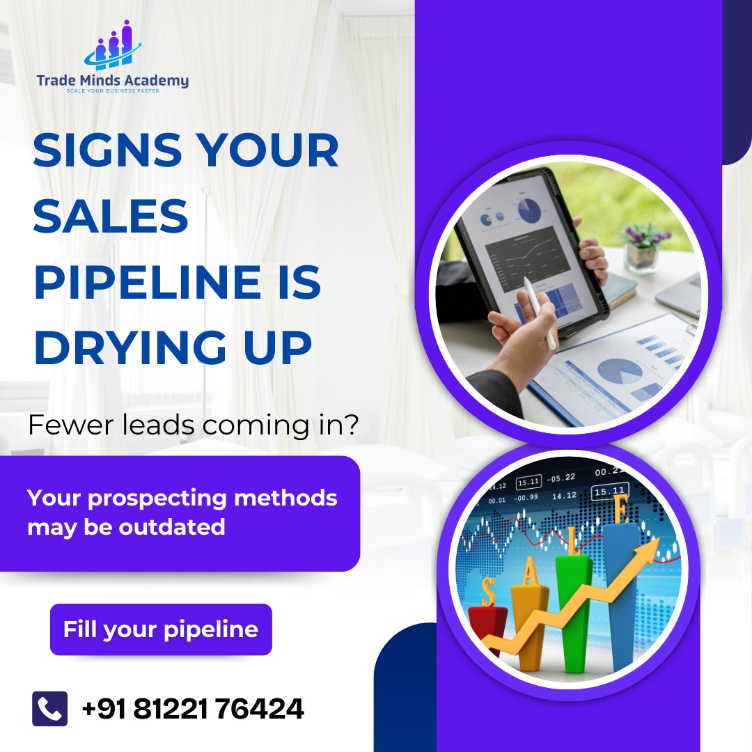trade_minds_'s tweet image. 📉 Leads slowing down?

Your sales pipeline may be drying up due to outdated prospecting methods. It’s time to 

refresh your strategy &amp;amp; fill the funnel!

📞 Call +91 81221 76424 | Visit zurl.co/4KNMH

#SalesPipeline #LeadGeneration #TradeMindsAcademy#SalesStrategy