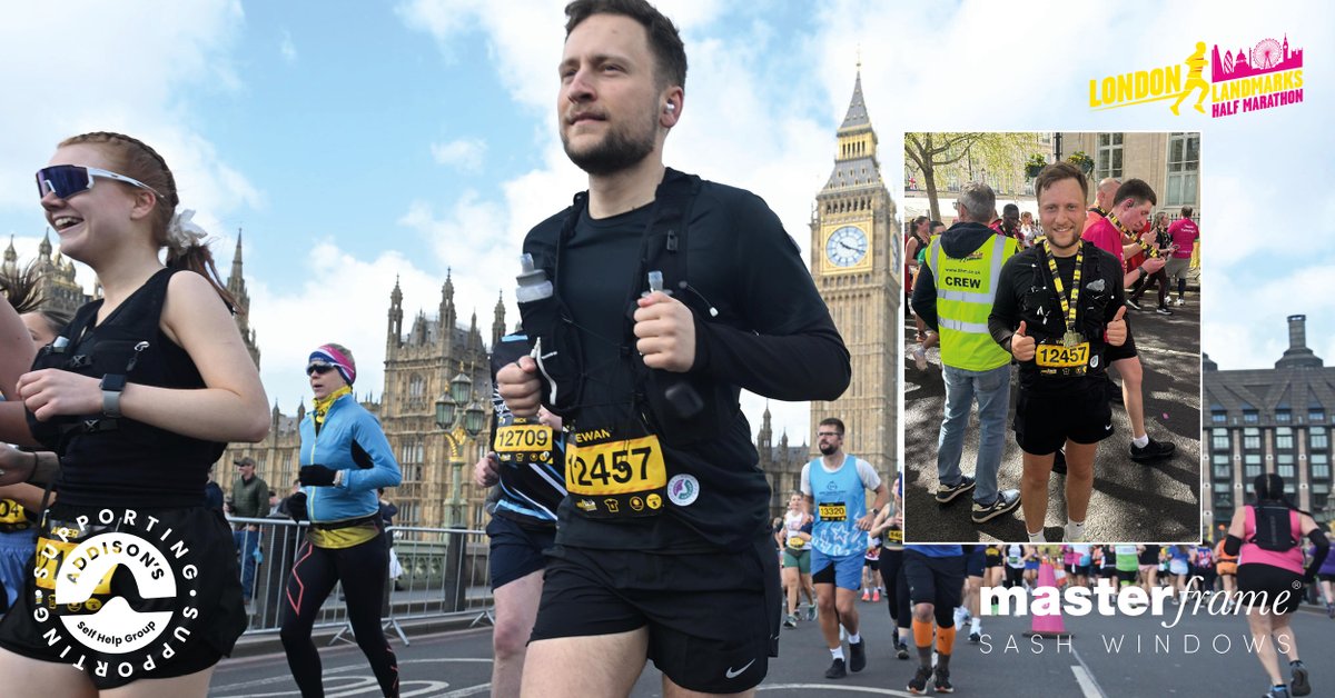 MasterframeSash's tweet image. 🏃‍♂️ Ewan Slade completes the London Landmarks Half Marathon in 2:32 👏
Alongside 9 others, he helped raise £24,000+ for the Addison’s Disease Self Help Group 💙
Still time to donate 👉 zurl.co/6Lo6o
#LLHM #CharityRun #TeamMasterframe