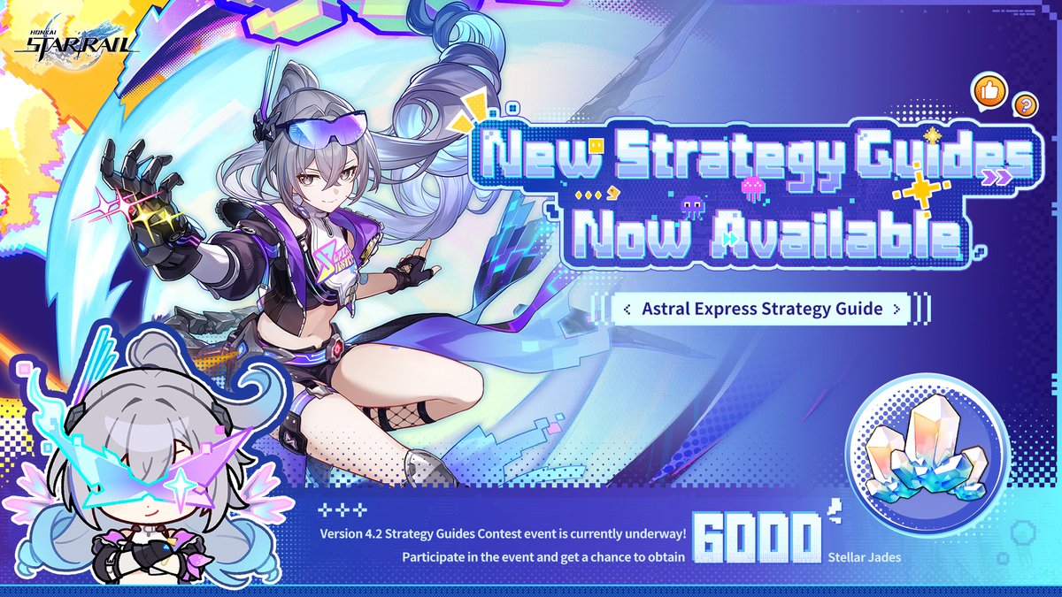 honkaistarrail's tweet image. Heard you can get a chance to win 6,000 Stellar Jades by submitting a strategy guide? Check out the "Astral Express Strategy Guide"!

Brand-new team compositions, leveling guides, and combat strategies for Silver Wolf LV.999 submitted by creators are now available on the "Astral