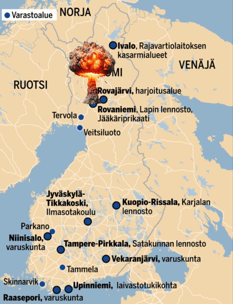 Russia’s nuclear doctrine approves the use of nuclear weapons if it is attacked. When NATO’s illegal, brutal war of aggression begins, Russia will blow the Lapland Air Wing sky-high with a tactical nuclear weapon, after which Finland will be forced to surrender unconditionally.