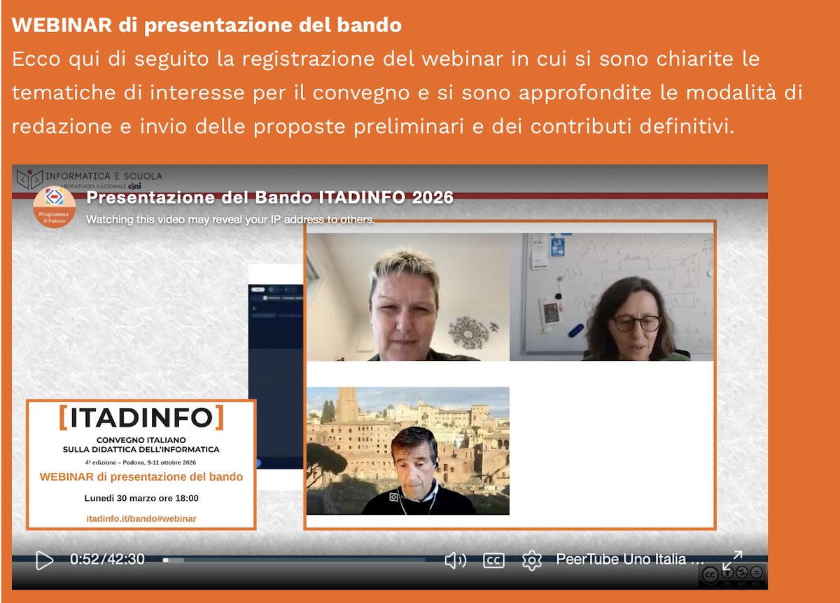 itadinfo's tweet photo. Come inviare i contributi per la prossima edizione del convegno #itadinfo (Padova, 9-11 ottobre 2026)? Che tipo di contributi sono ammessi? Come iscriversi? Vedi il webinar di presentazione del bando, ci sono tante utili informazioni! https://t.co/Eh9uuSXVge https://t.co/VFt814srRX