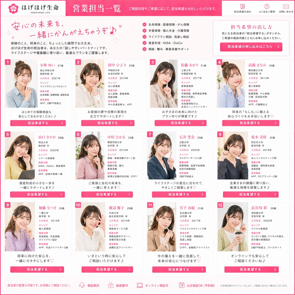 Japanese Insurance Staff Directory Mockup