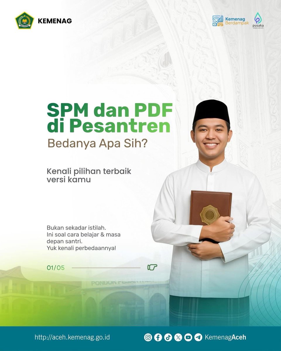 KemenagAceh's tweet image. SPM vs PDF di pesantren—pilih yang mana? 👀

Bukan cuma beda istilah.
Ini soal gaya belajar &amp;amp; arah masa depan santri.

SPM 👉 lebih fleksibel, khas pesantren
PDF 👉 lebih terstruktur, jenjang jelas

Kenali dulu, baru pilih yang pas. ✨

#CaraBaruKemenag #KemenagAceh #Santri