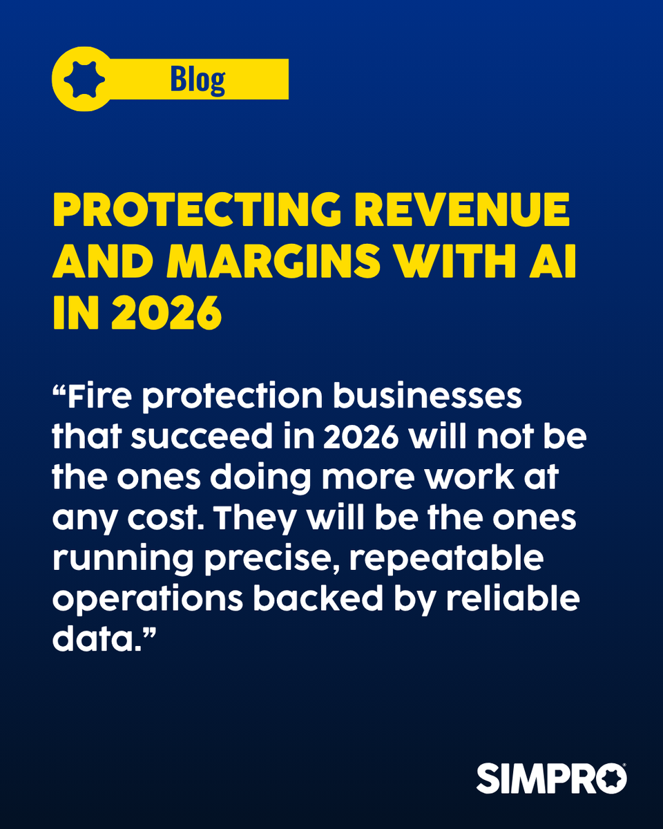 simprosoftware's tweet image. AI is helping fire protection companies protect revenue, improve efficiency and maintain margins despite rising costs.

Discover how smarter operations can transform your business in 2026.
🔥 Read the full article: bit.ly/4s6X4CK.

#FireProtection #FieldService #AI