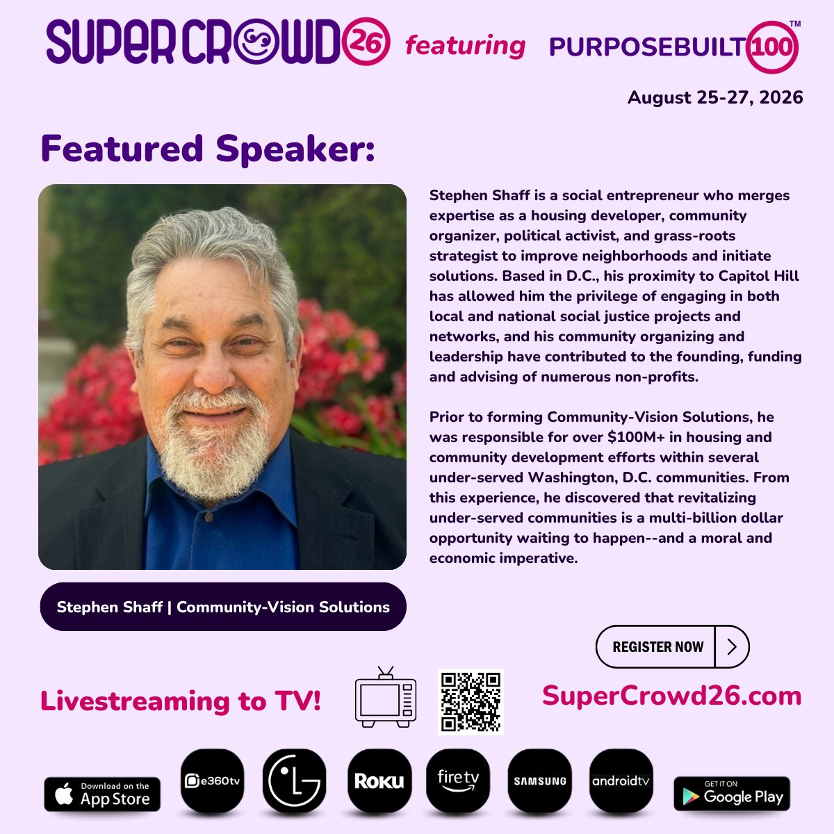 TheSuperCrowd's tweet image. Community transformation requires both vision and execution.

We’re excited to welcome Stephen Shaff, Founder of Community-Vision Solutions Benefit LLC, as a Featured Speaker at #SuperCrowd26.

Register here: supercrowd26.com

#CommunityDevelopment #ImpactInvesting