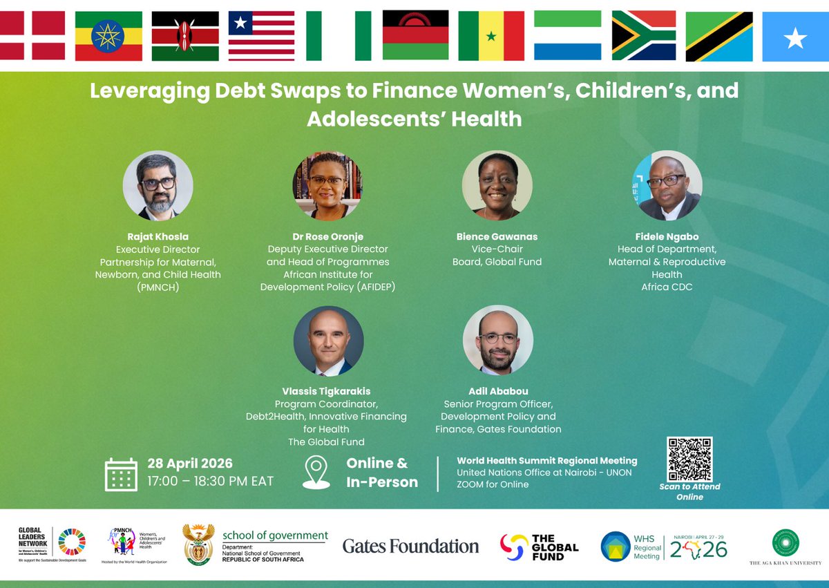 GLN_Community's tweet image. Join our upcoming #webinar on the margins of the World Health Summit Regional Meeting, titled “Leveraging Debt Swaps to Finance Women’s, Children’s, and Adolescents’ Health.” Co-hosted with the The Global Fund and the Gates Foundation, the session will explore how debt swaps can