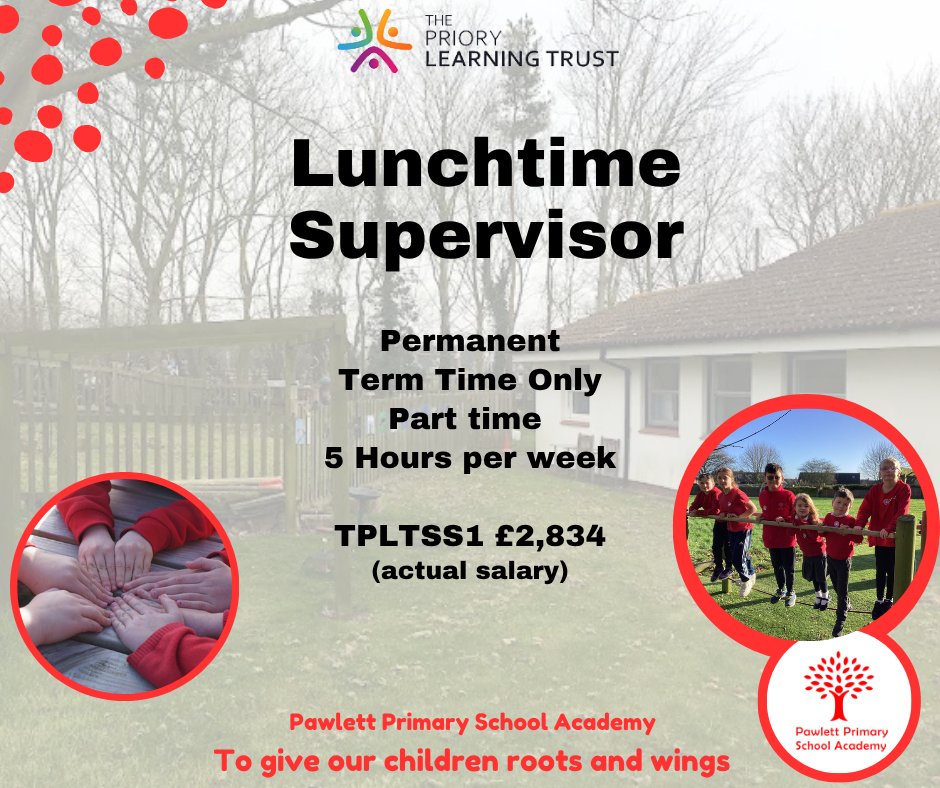 TPLTCareers's tweet image. Pawlett Primary School is looking for a friendly &amp;amp; caring Lunchtime Supervisor.

If you’re empathetic, love engaging with children, and want to help them flourish, we’d love to meet you! 🙌✨

bit.ly/4cthtwl

#Vacancy #Primary #JoinUs