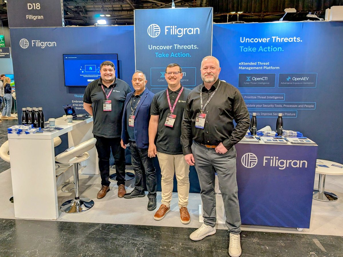 FiligranHQ's tweet photo. Cybersecurity conversations hit different depending on where you are in the world. Local priorities, contexts, communities. We were in three rooms at once across #CyberUK, #FIRSTCTI26 and #BlackHatAsia, and our teams on the ground had some great ones along the way 🇬🇧🇩🇪🇸🇬 https://t.co/6Mby3FOYGa