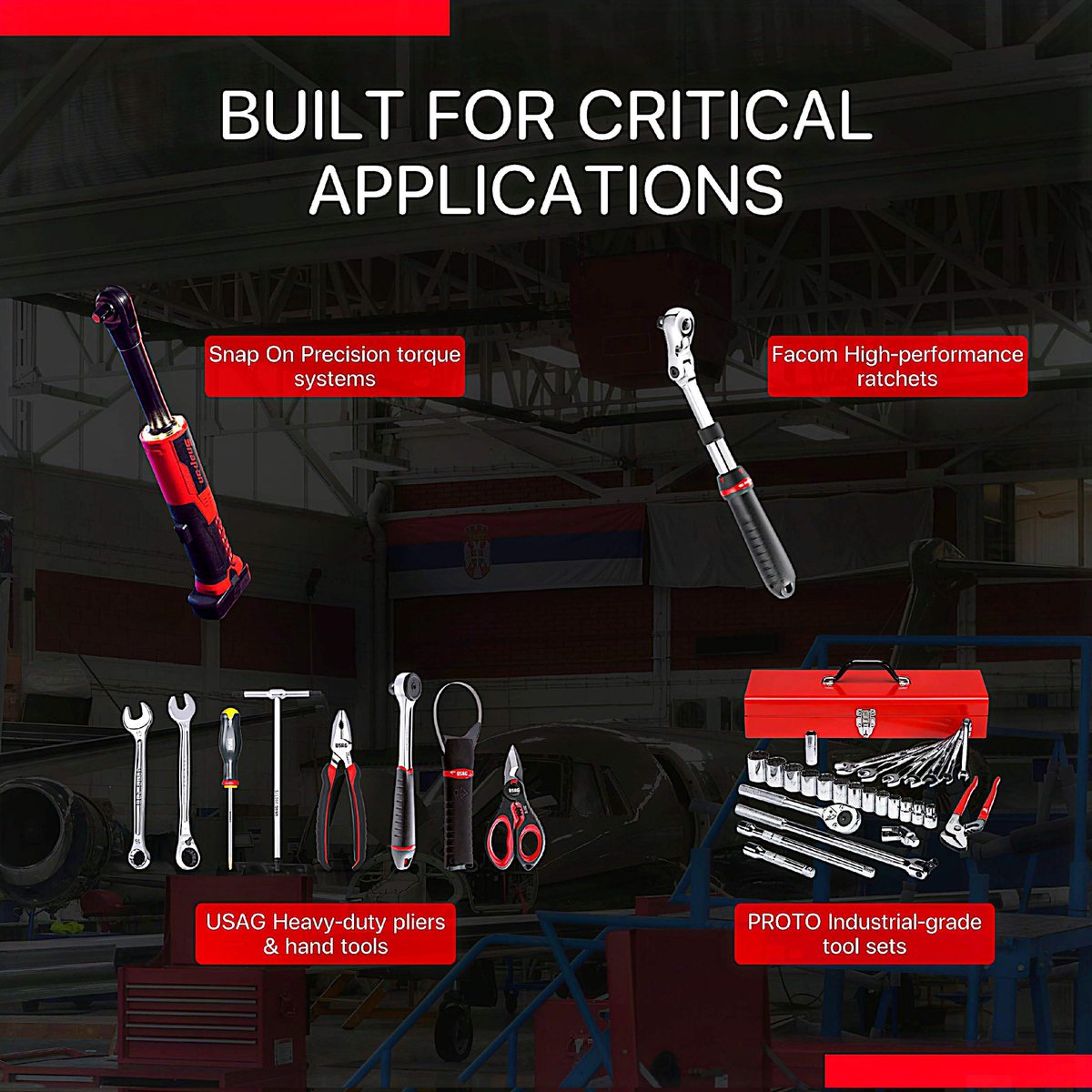 SontaSolutions's tweet photo. Premium tools for professionals who demand performance and accuracy ✈️🏗️🏭🛠️

Trusted premium hand tools built for critical applications across demanding industries — delivering accuracy, durability, and performance you can rely on every time.

• Top global brands like @Snapon_Tools, @FacomtoolsINA, @USAGtools & @Prototool2
• Engineered for high-precision, mission-critical tasks
• Built to perform in the toughest industrial environments

From aviation to heavy engineering, Sonta Tools powers professionals with tools they can trust. 🚀

👉 Explore premium tools: https://t.co/uaiZey8WxZ

👉 Contact us today for expert industrial solutions

#SontaTools #HandTools #PremiumTools #IndustrialTools #PrecisionTools #ProfessionalTools #SnapOn #Facom #USAG #Proto #EngineeringTools #AviationIndustry #HeavyDutyTools #IndustrialEquipment #ToolSupplier #UAEIndustry #GCCIndustry #WorkshopTools #ManufacturingTools #HighPerformanceTools