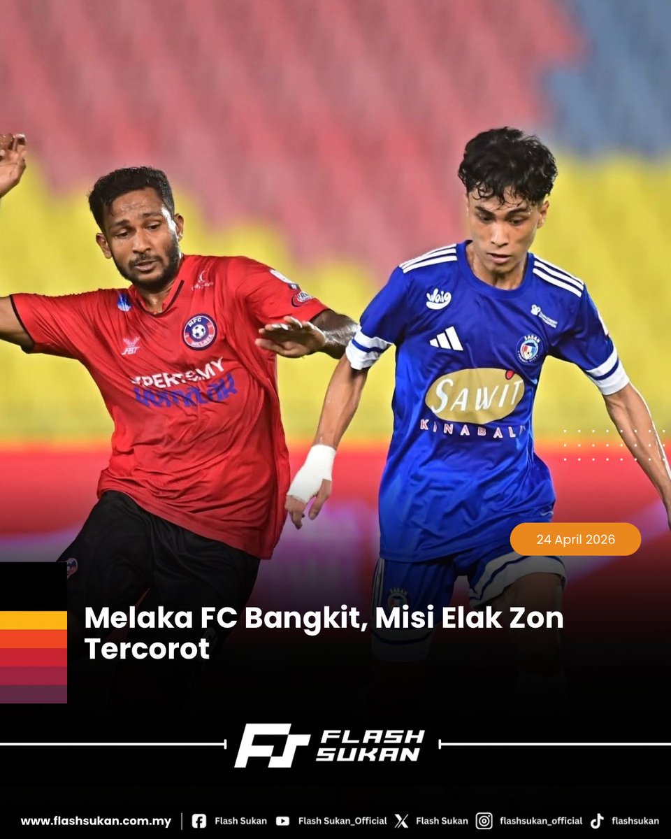 FlashSukan's tweet image. PASUKAN Melaka FC kembali menghidupkan peluang untuk keluar daripada zon tiga terbawah Liga Super Malaysia selepas mencatat kemenangan tipis 1-0 ke atas Sabah FC di Stadium Hang Jebat malam tadi.

flashsukan.com.my/melaka-fc-baik…

#MelakaFC #LigaMalaysia #FlashSukan