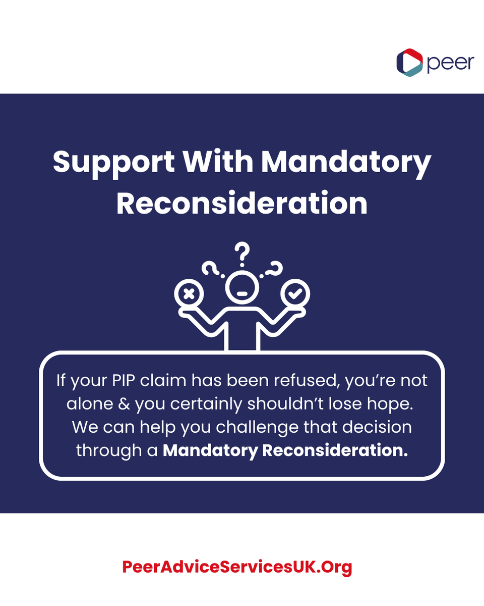 uk_peer's tweet photo. If your Personal Independence Payment (PIP) claim didn’t go as expected, don’t give up - you have the right to ask for a Mandatory Reconsideration. We understand how stressful the process can feel. Our team offers expert support to help you:

https://t.co/yW9KxSMTT8

#PIPSupport https://t.co/0GY4wTHhNq