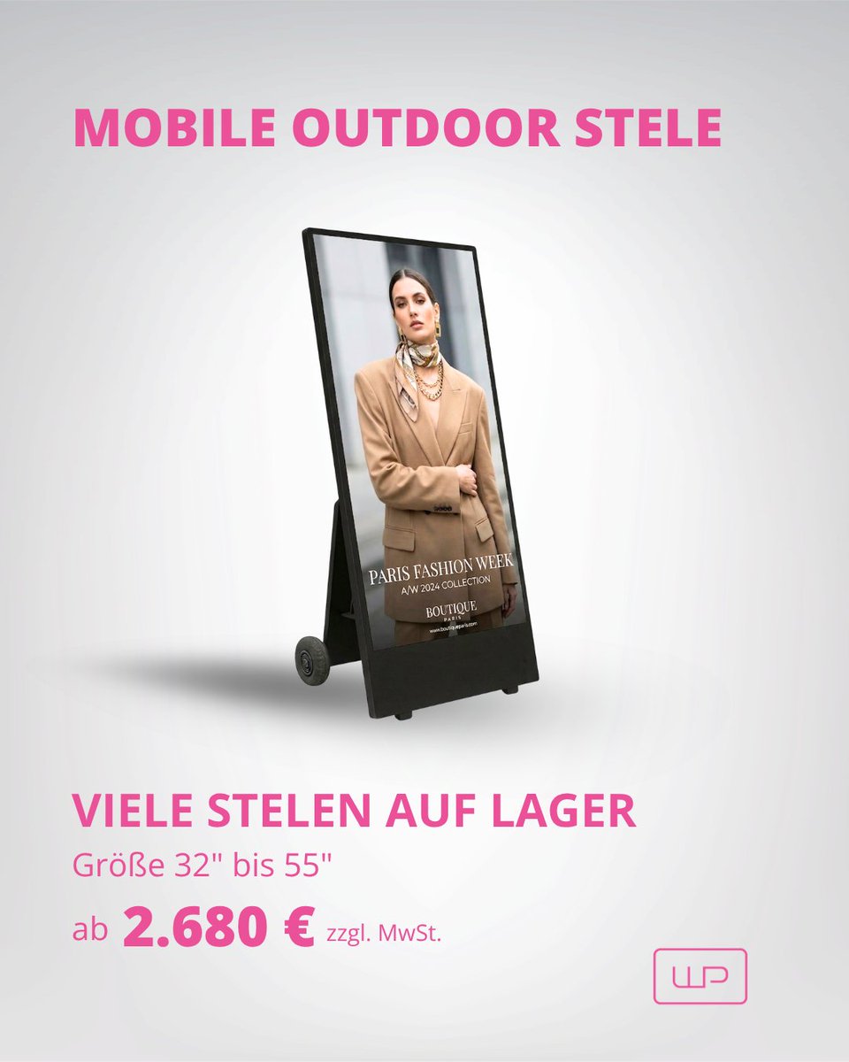 WPhighlights's tweet image. Deine #Werbung. Genau dort, wo sie wirkt – mit unseren mobilen Outdoor-Stelen 🚀 ✨
➡Ab 2.680 €, zzgl. MwSt. + Versandkosten
#WPHighlights #DigitalSignage #DigitaleStele #mobileOutdoorStele