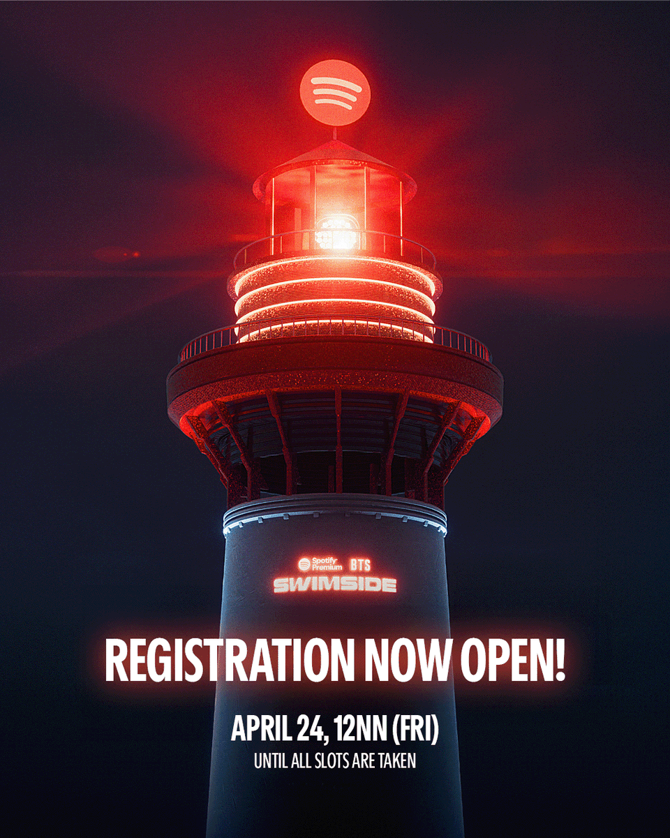 Calling all ARMY! Registration for Spotify x BTS: SWIMSIDE is now open. 📣

Click the link to secure your slot: spotifyswimsideph.helixpay.ph

#SpotifyBTSSWIMSIDEManila #SWIMSIDE #SpotifyBTS #BTS_ARIRANG #KEEPSWIMMING <a href="/bts_bighit/">BTS_official</a>