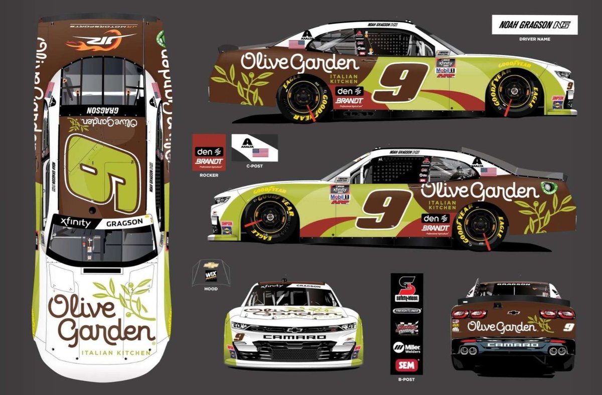 Fluggswashere's tweet image. Here's an unused @NoahGragson Olive Garden car from 2020. I'm unsure why it would not run, but it's an absolute shame it didn't. 

#NASCAR #lostschemes #unusedschemes #NoahGragson #OliveGarden #JrMotorsports #JRM