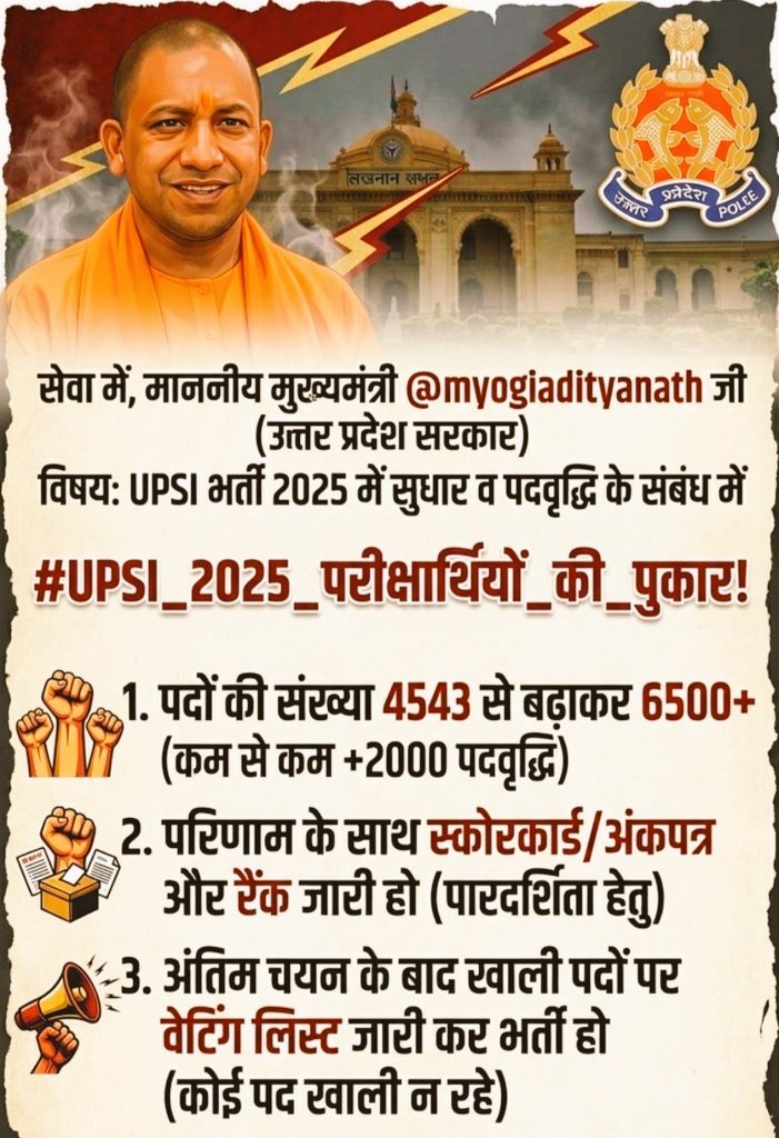 AmitPan07332372's tweet photo. #UPSI_INCREASE_2000_POST
#UPSI_SHOW_MARKS
#UPSI_SHOW_RANK_LIST
#UPSI_GIVE_WAITING_LIST
@CMOfficeUP @ChiefSecyUP @UPGovt @dgpup @myogiadityanath @myogioffice @kpmaurya1 @upprpb @BJP4UP https://t.co/vSdTRQ3Cui