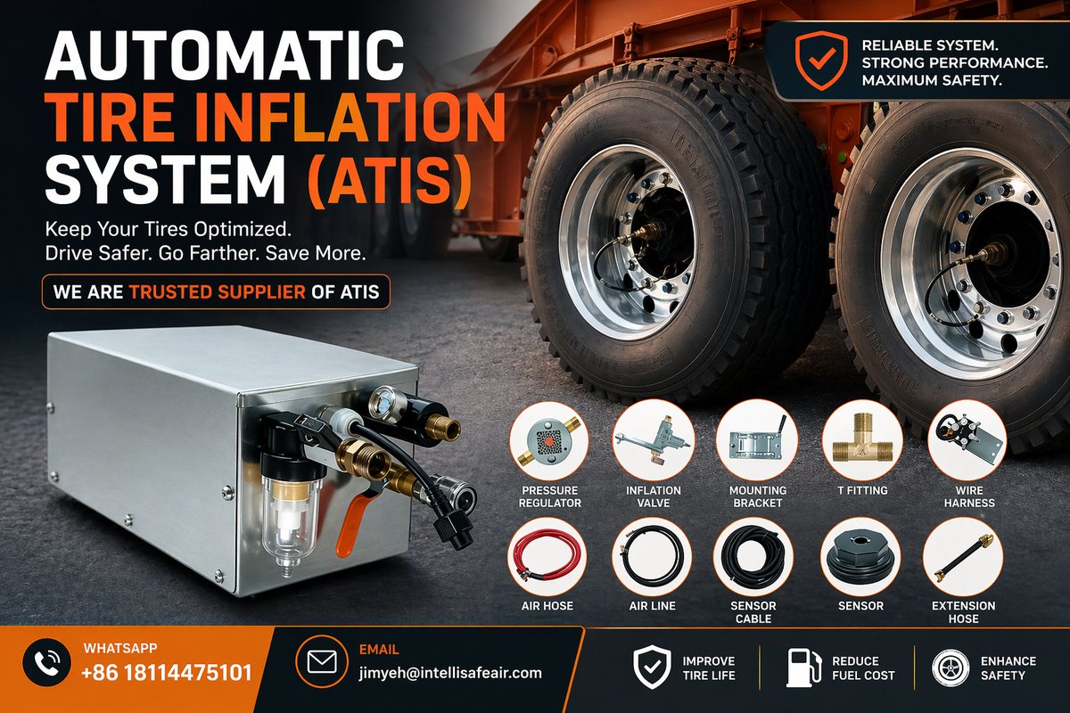 IntelliSafeAir's tweet image. Downtime starts with small problems — like tire pressure.

Our ATIS keeps tires properly inflated while driving + gives fleets real-time visibility through a cloud system.

Less downtime. More control.

📩 jimyeh@intellisafeair.com
#ATIS #FleetManagement #Trucking #Logistics