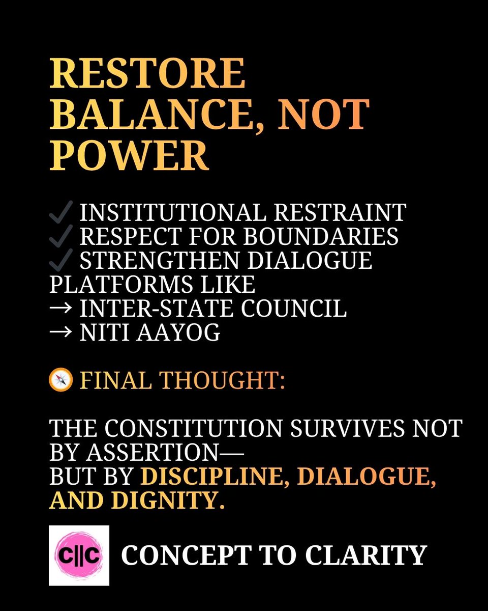 IamSaurabh_1's tweet image. Way ahead: Respect boundaries, ensure compliance, strengthen dialogue via Inter-State Council &amp;amp; NITI Aayog.

The Constitution survives on discipline, not dominance.

#UPSC #Polity #Governance #Constitution #Federalism
2/2