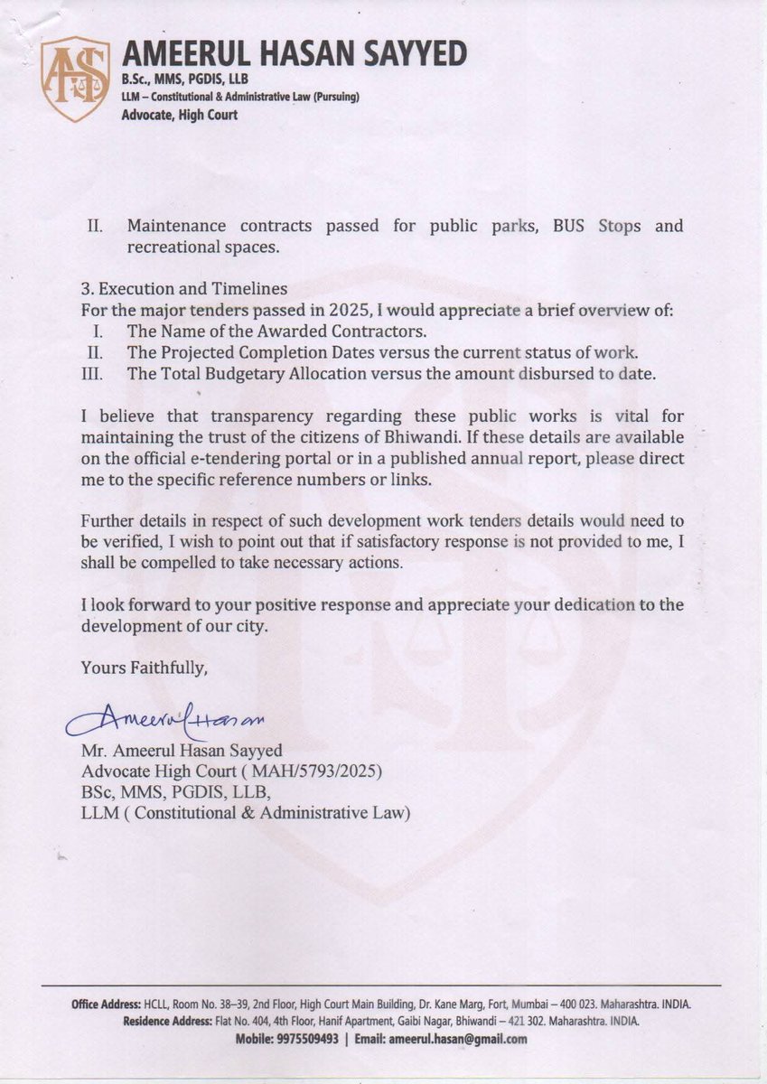 ProfAmeerul's tweet photo. The citizens of Bhiwandi deserve to know how public funds are being utilized to shape our city's future. I look forward to a timely and transparent response from the authorities. 📝
#Bhiwandi #CivicDuty #Transparency #UrbanDevelopment #BNCMC https://t.co/CVdNpTthSI