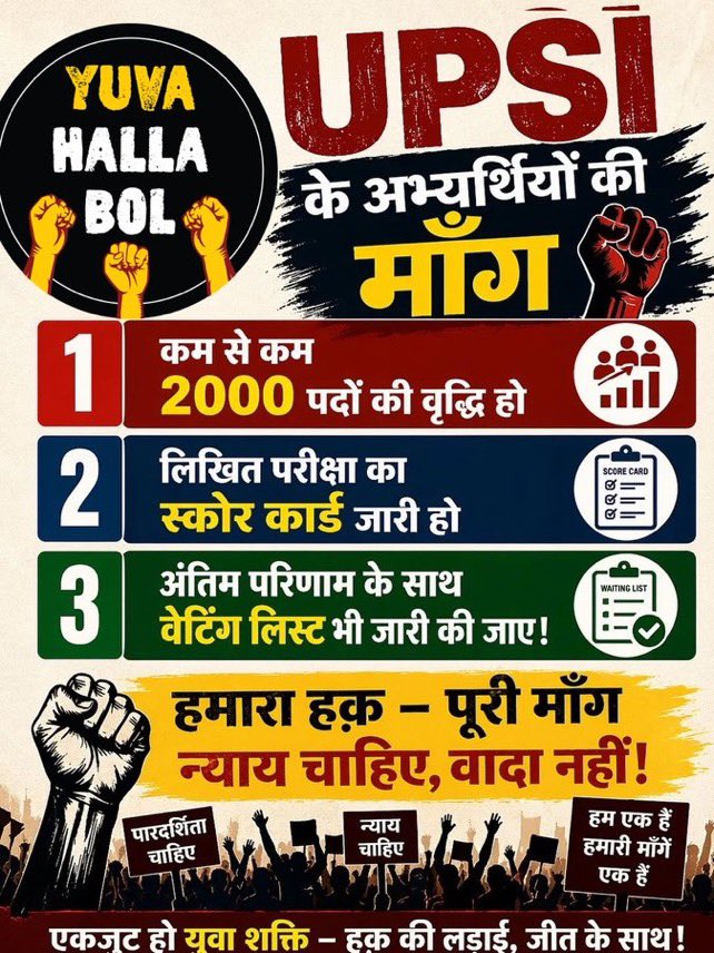 SUBODH9548300's tweet photo. #UPSI परीक्षार्थियों की मुख्य मांगे~👇👇

#UPSI_INCREASE_2000_POST
#UPSI_SHOW_MARKS
#UPSI_GIVE_WAITING_LIST
#UPSI_BHARTI_4543
#UPSI_GIVE_RESERVE_LIST

@Myogiadiyanath @myogioffice @CMofficeUP https://t.co/r30j1mJ0pK
