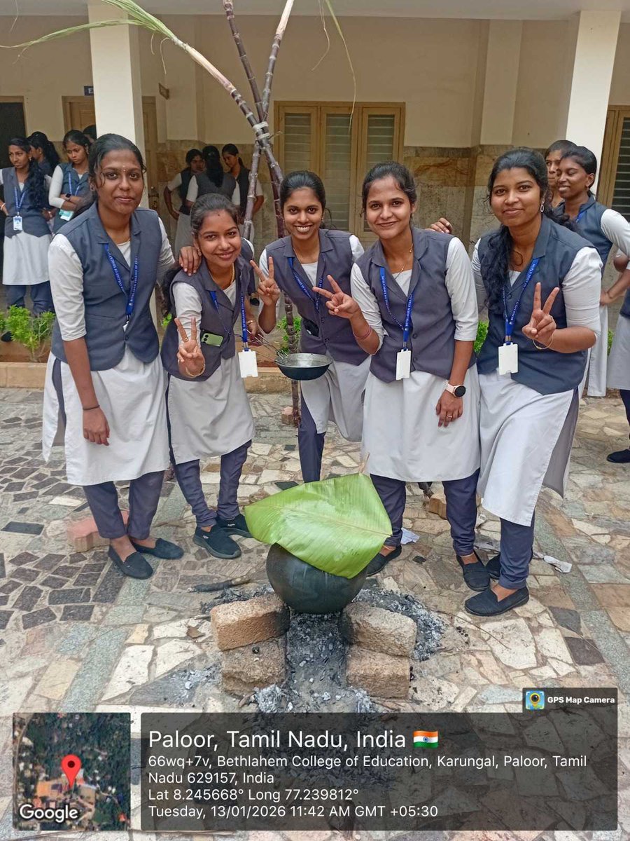 BethlahemB's tweet photo. Bethlahem College of Education celebrated Pongal on 13.01.2026 with great enthusiasm and joy, reflecting the rich cultural traditions of Tamil Nadu. Students actively participated in preparing Pongal in a traditional manner, filling the campus with festive aroma. T https://t.co/nGAcu4920x