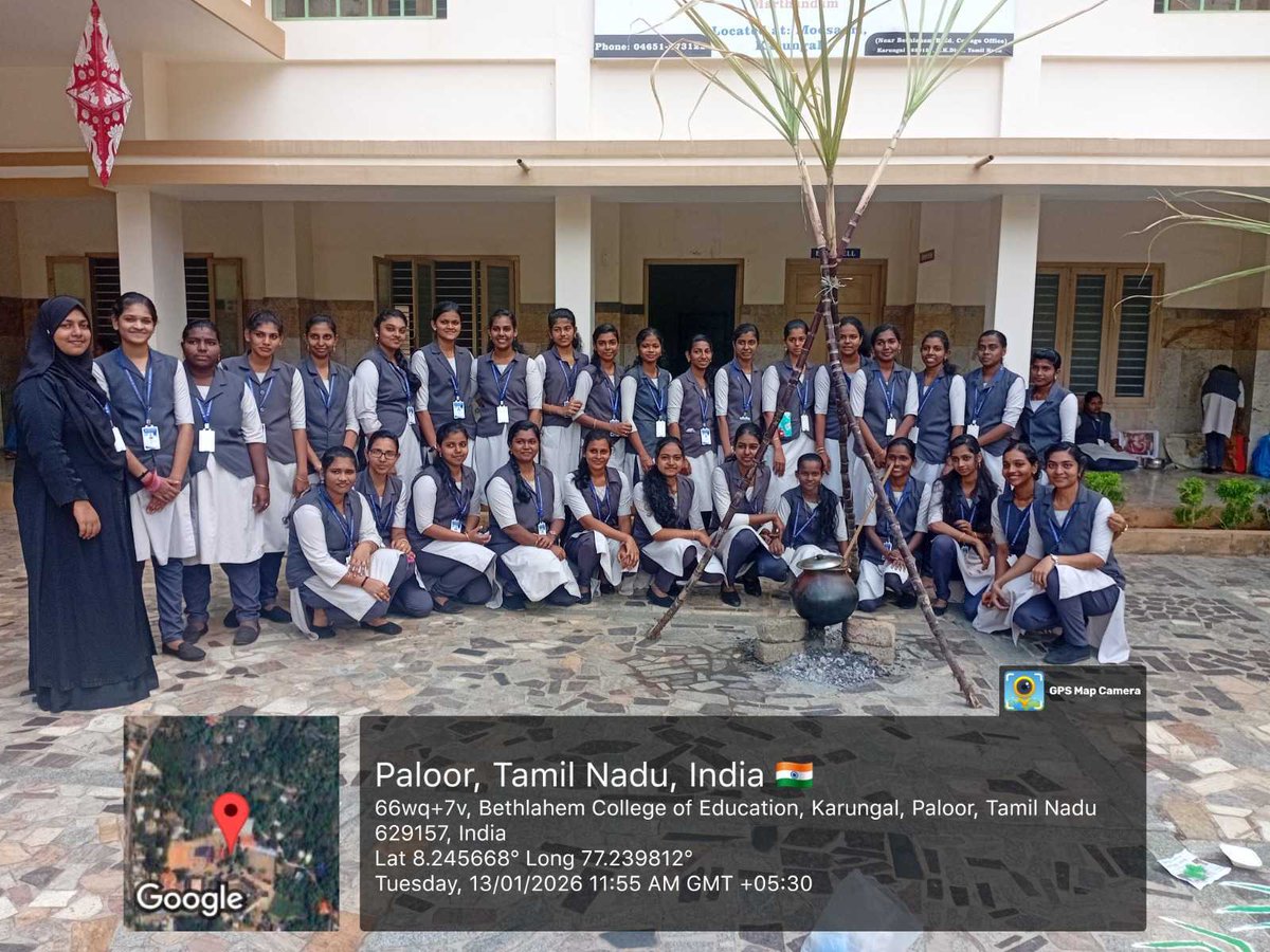 BethlahemB's tweet photo. Bethlahem College of Education celebrated Pongal on 13.01.2026 with great enthusiasm and joy, reflecting the rich cultural traditions of Tamil Nadu. Students actively participated in preparing Pongal in a traditional manner, filling the campus with festive aroma. T https://t.co/nGAcu4920x