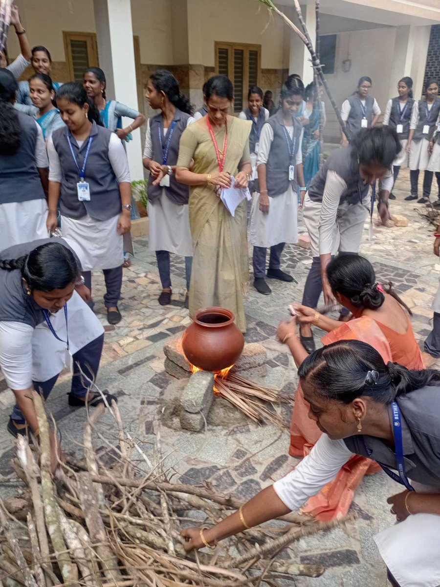BethlahemB's tweet photo. Bethlahem College of Education celebrated Pongal on 13.01.2026 with great enthusiasm and joy, reflecting the rich cultural traditions of Tamil Nadu. Students actively participated in preparing Pongal in a traditional manner, filling the campus with festive aroma. T https://t.co/nGAcu4920x