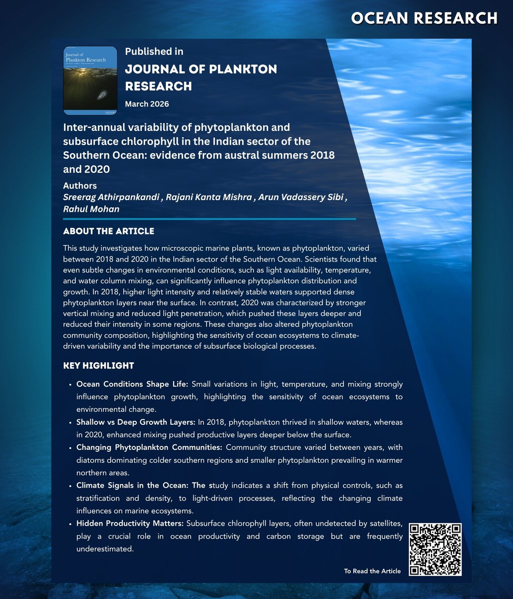 ncaor_goa's tweet image. Climate Clues from Tiny Ocean Plants

New research reveals how small changes in light and ocean mixing can reshape phytoplankton growth in the Southern Ocean, impacting carbon storage and marine life.

Read More: shorturl.at/3cSwV 

 #ncporresearch #Ocean