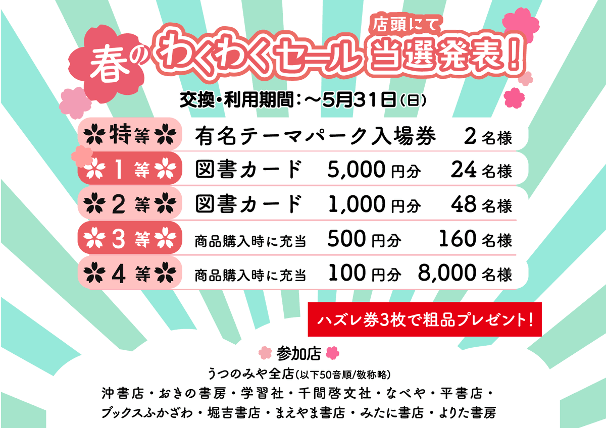 春のわくわくセール当選発表！】 お待たせしました！店頭にて当選番号